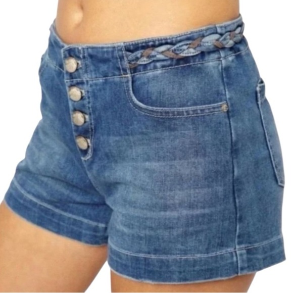 Free People Braided belt denim button fly shorts - Picture 1 of 9